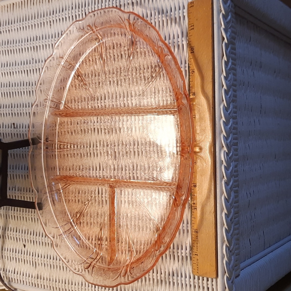 Pink depression glass divided platter